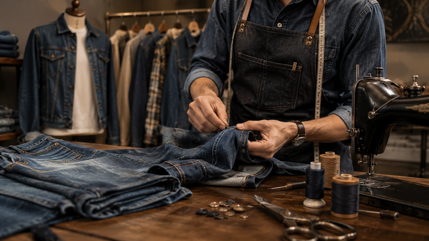 Denim and casual-wear alterations, including original-hem jeans hemming