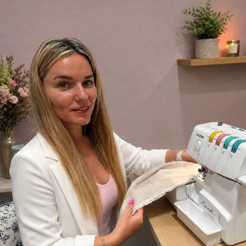 Tailor finishing a fabric seam on an overlock machine at Stitching Studio